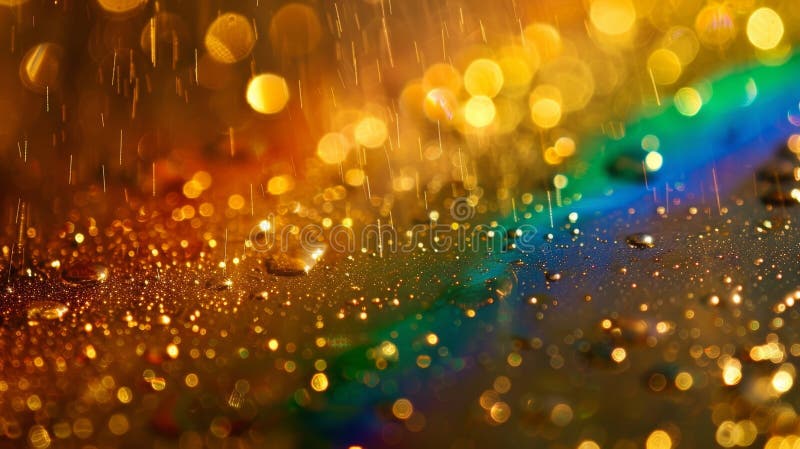 A dazzling display of colors appearing like a pot of gold at the end of an inverted rainbow stock image