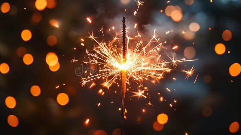 Festive sparkler igniting celebration with dazzling light burst on bokeh backdrop royalty free illustration