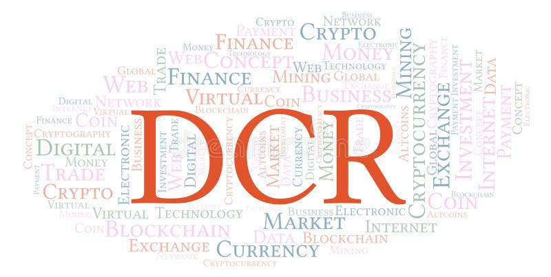 DCR或Decred cryptocurrency硬币词云彩 皇族释放例证