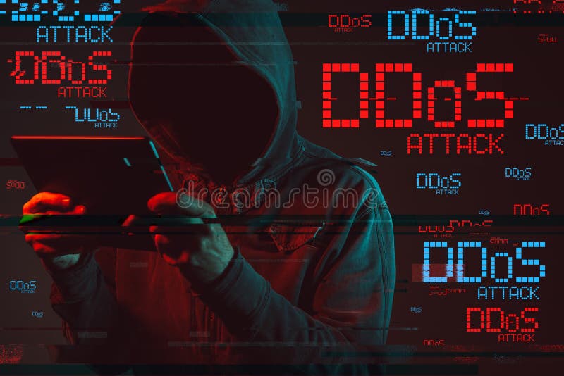 DDOS concept with faceless hooded male person