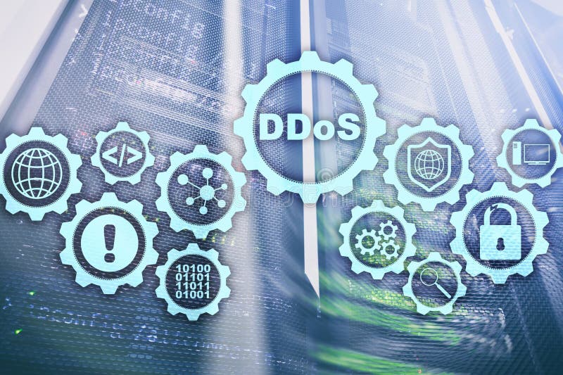 DDoS-Cyber-Angriff Technologie, Internet und Schutz-Netzkonzept Server datacenter Hintergrund