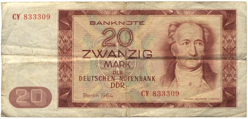 DDR, 20 Markierungs-Banknote lizenzfreie stockbilder DDR, 20 Markierungs-Banknote lizenzfreie stockbilder