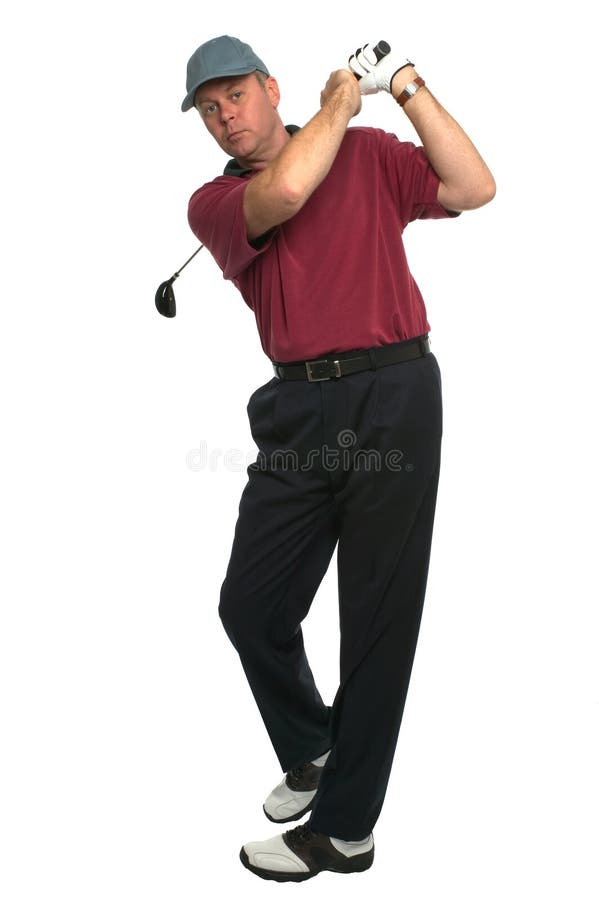 Shot of a golfer's follow through swing after an wood shot. Shot of a golfer's follow through swing after an wood shot.