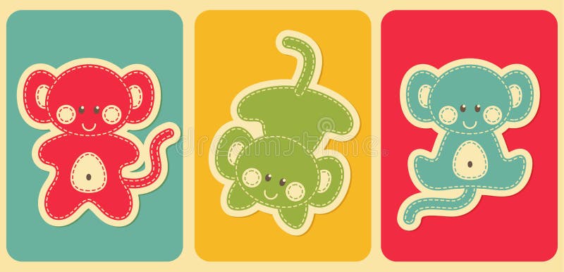 De Aapreeks van het Kawaiinieuwjaar vector illustratie De Aapreeks van het Kawaiinieuwjaar vector illustratie