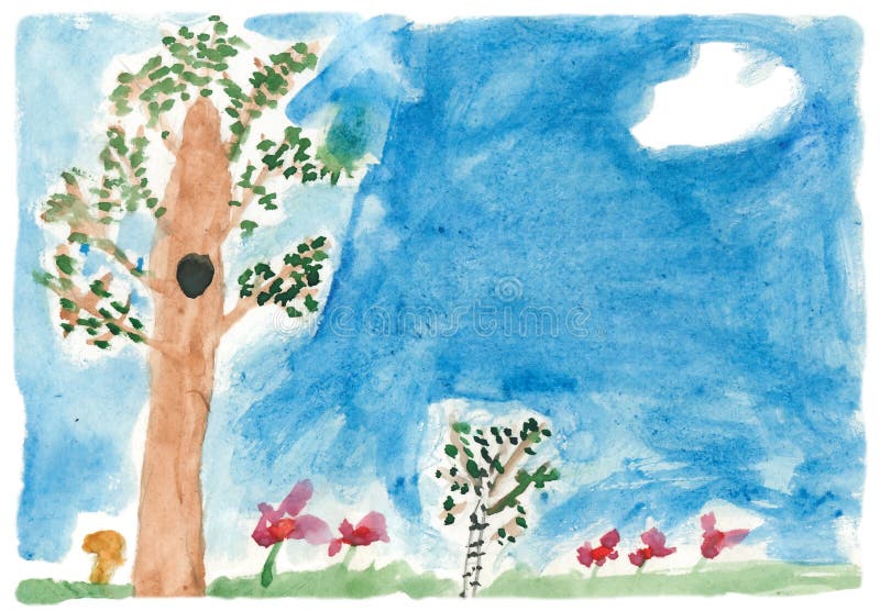 De aard van de de verfzomer van kinderen stock illustratie De aard van de de verfzomer van kinderen stock illustratie