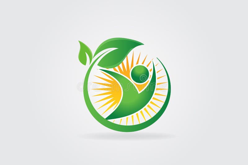 De aardblad van de embleemgezondheid met zon logotype
