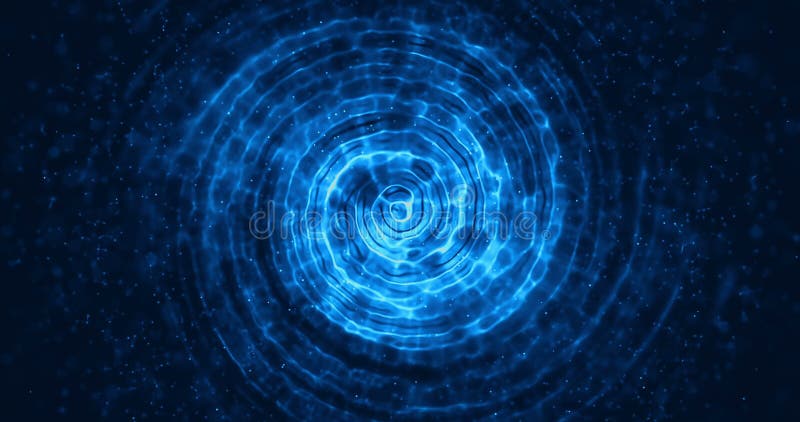 De abstracte concentrische digitale lijnenbeweging schittert vonken blauwe deeltjes met cirkelvorm die op blauwe achtergrond stro