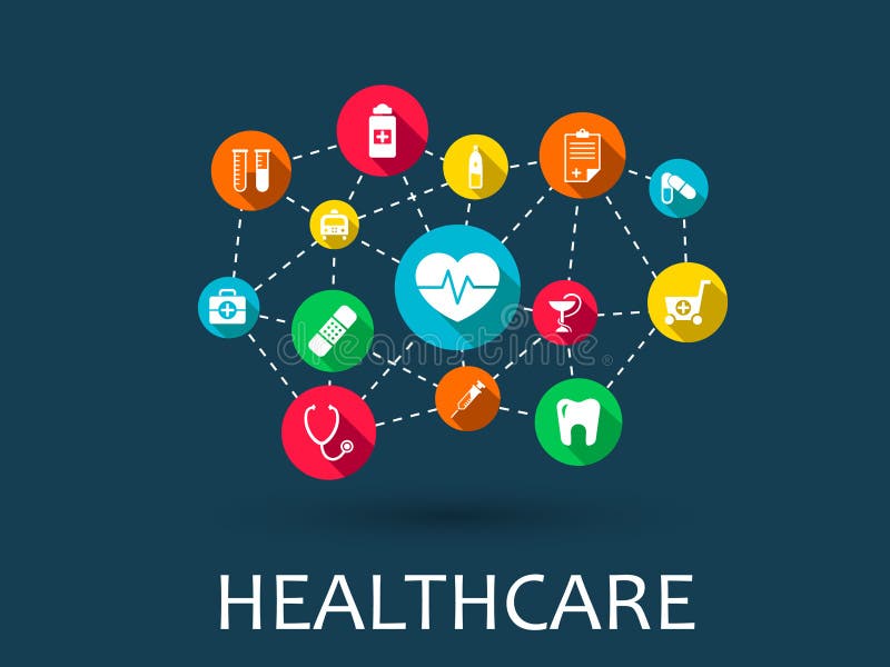 De abstracte geneeskundeachtergrond met lijnen, cirkels en integreert vlakke pictogrammen Medisch Infographicconcept, gezondheid vector illustratie De abstracte geneeskundeachtergrond met lijnen, cirkels en integreert vlakke pictogrammen Medisch Infographicconcept, gezondheid vector illustratie