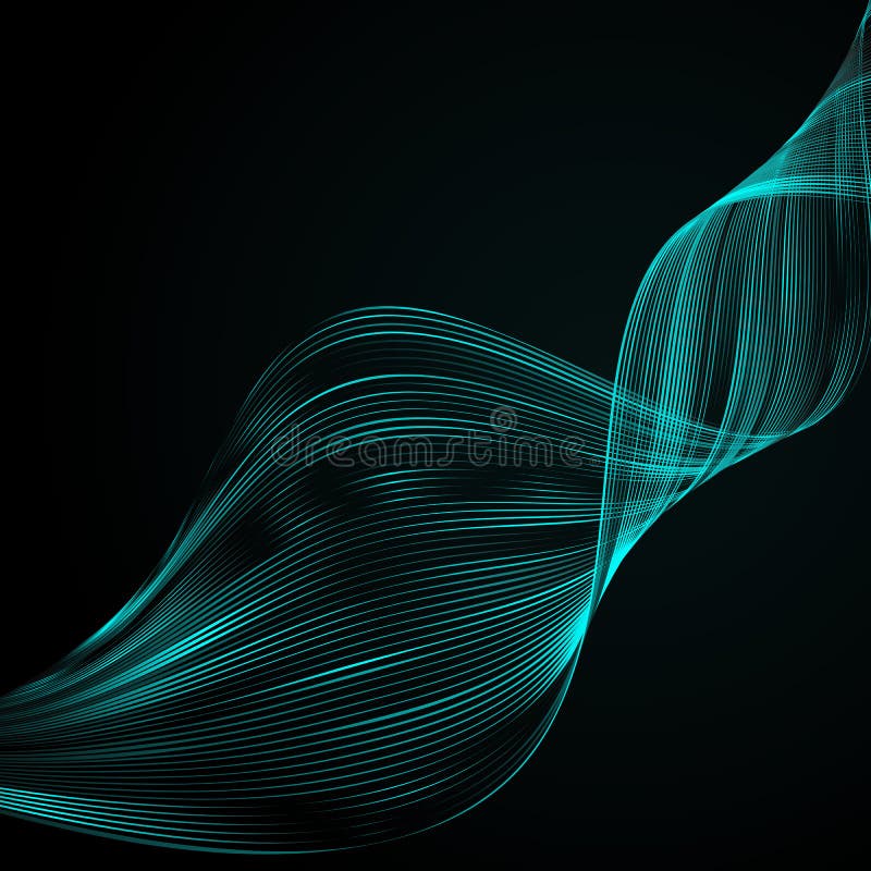 Abstract bright wavy lines on a dark blue background. Futuristic technology illustration design. The pattern of the wave line. Abstract modern background for web site, business. Vector graphics. Abstract bright wavy lines on a dark blue background. Futuristic technology illustration design. The pattern of the wave line. Abstract modern background for web site, business. Vector graphics