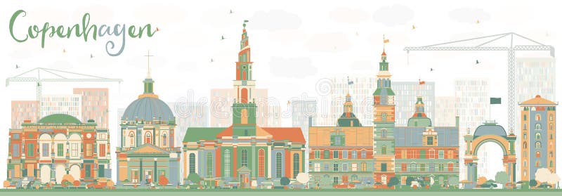 De abstracte Horizon van Kopenhagen met Kleurenoriëntatiepunten royalty-vrije illustratie De abstracte Horizon van Kopenhagen met Kleurenoriëntatiepunten royalty-vrije illustratie