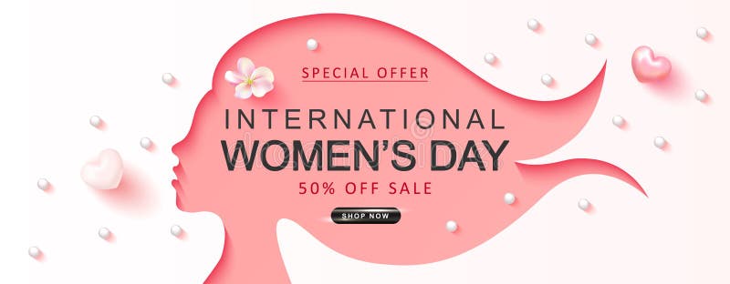 De achtergrond van de de Dagverkoop van internationale Vrouwen Document het gezicht van het knipselmeisje met bloem, harten en pa vector illustratie De achtergrond van de de Dagverkoop van internationale Vrouwen Document het gezicht van het knipselmeisje met bloem, harten en pa vector illustratie