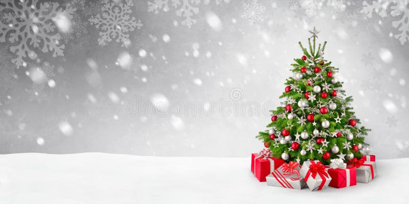 De achtergrond van de kerstboom en van de sneeuw
