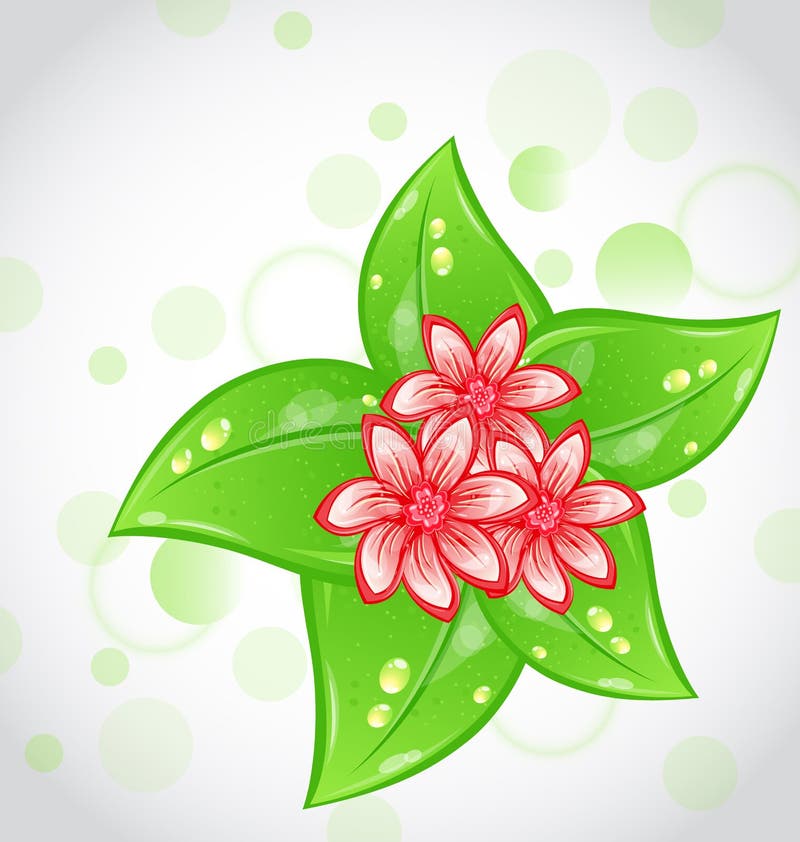 De achtergrond van de lente met bloemen en bladeren vector illustratie De achtergrond van de lente met bloemen en bladeren vector illustratie