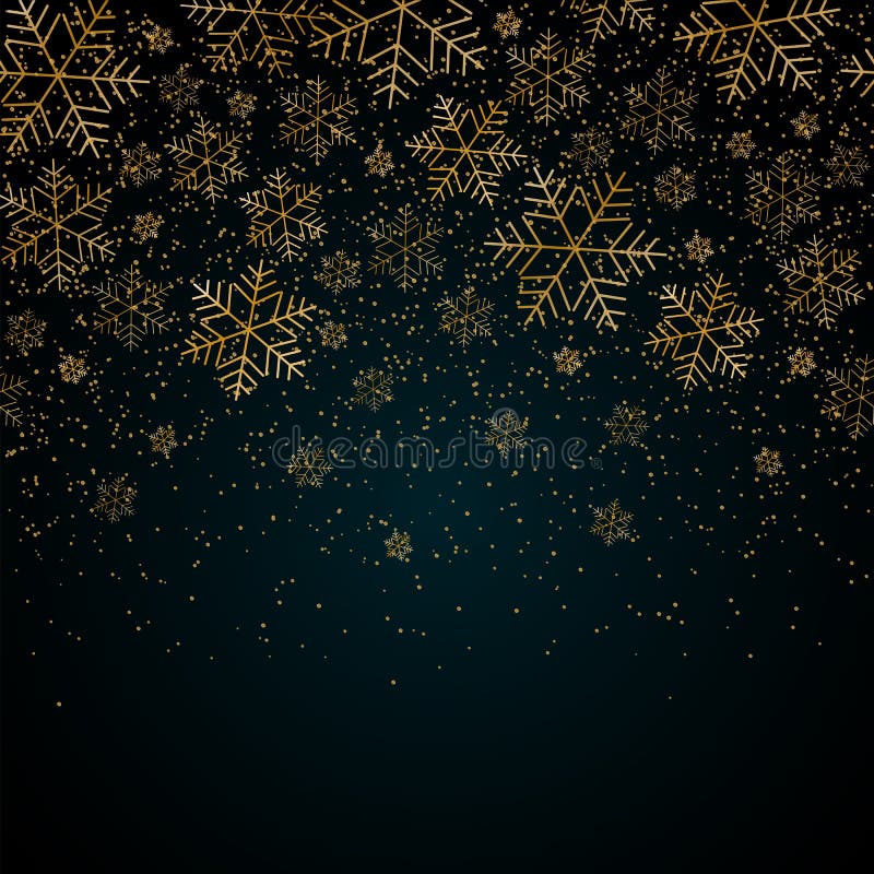 De achtergrond van het Kerstmisnieuwjaar met gouden sneeuwvlokken en schittert Blauw feestelijk de winterkerstmis als achtergrond