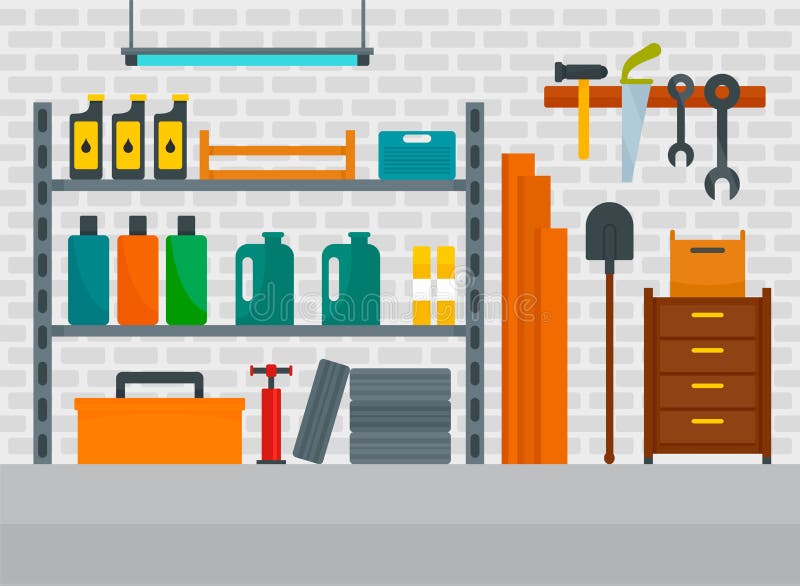 De achtergrond van de keldergarage, vlakke stijl stock illustratie De achtergrond van de keldergarage, vlakke stijl stock illustratie