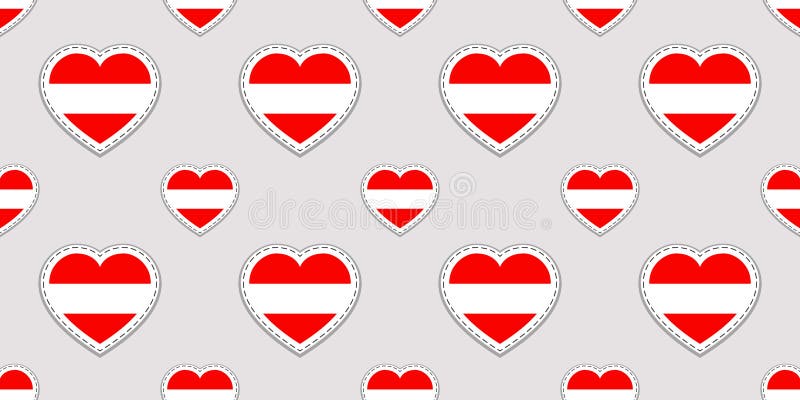 De achtergrond van Oostenrijk Oostenrijks vlag naadloos patroon Vector lege glanzende etiketten De symbolen van liefdeharten Goed