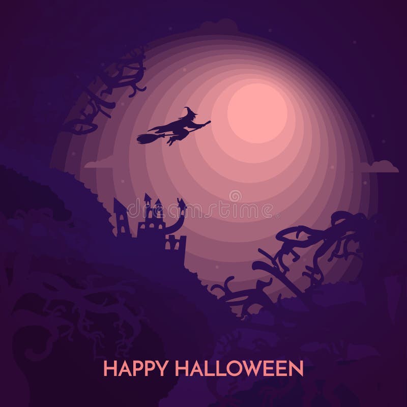 De achtervolgde Gelukkige vectorbanner van Halloween met heks