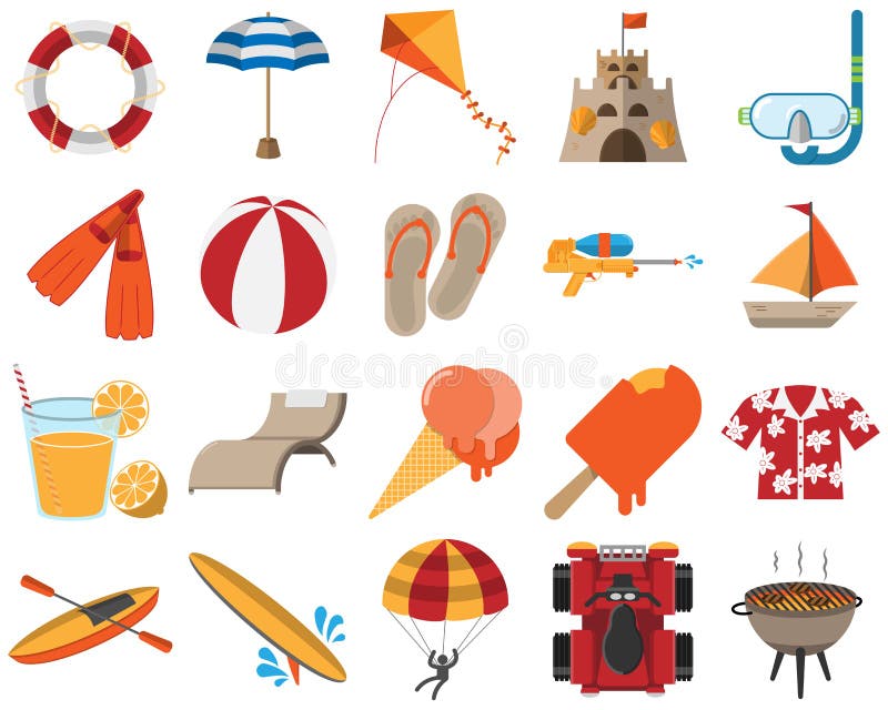 De activiteiten en de voorwerpen van de de zomertijd stock illustratie De activiteiten en de voorwerpen van de de zomertijd stock illustratie