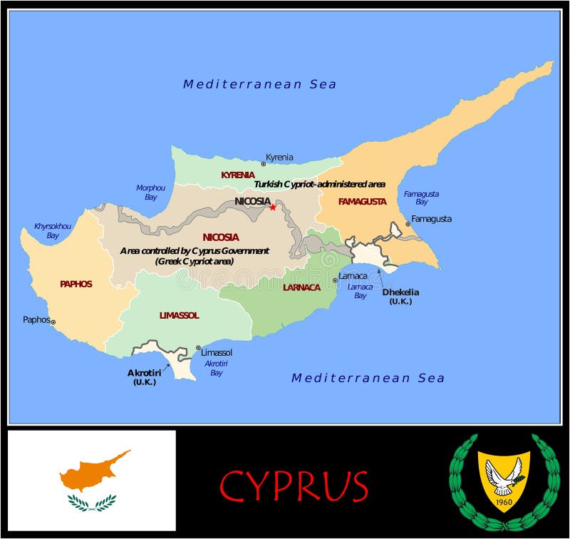 De Kaart Van Cyprus Met Administratieve Afdelingen Vector Illustratie