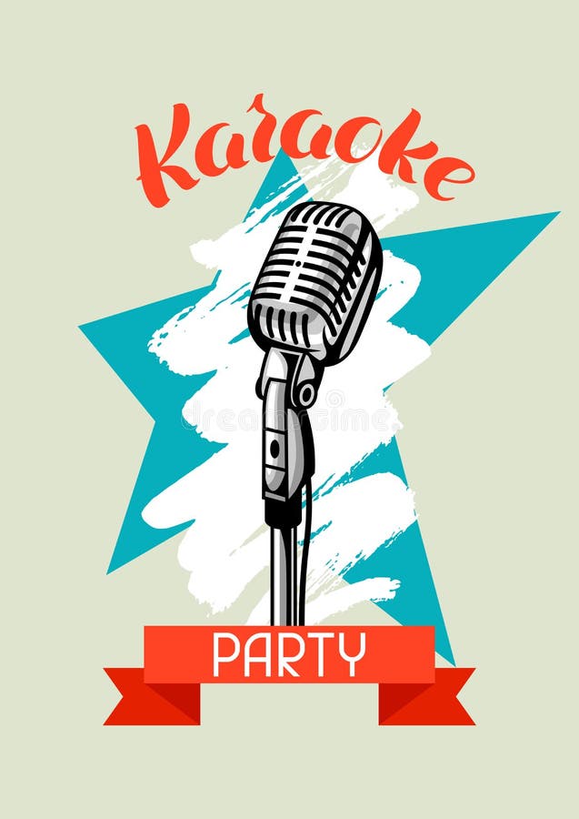 De affiche van de karaokepartij De banner van de muziekgebeurtenis Illustratie met microfoon in retro stijl