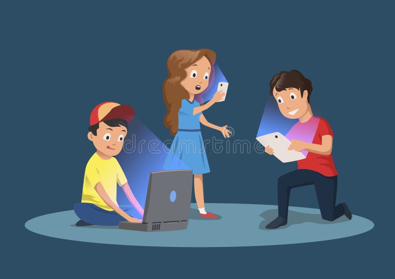 De afhankelijkheid van het kinderen` s gadget Jonge geitjes met elektronische apparaten Beeldverhaal vectordieillustratie, op don vector illustratie De afhankelijkheid van het kinderen` s gadget Jonge geitjes met elektronische apparaten Beeldverhaal vectordieillustratie, op don vector illustratie