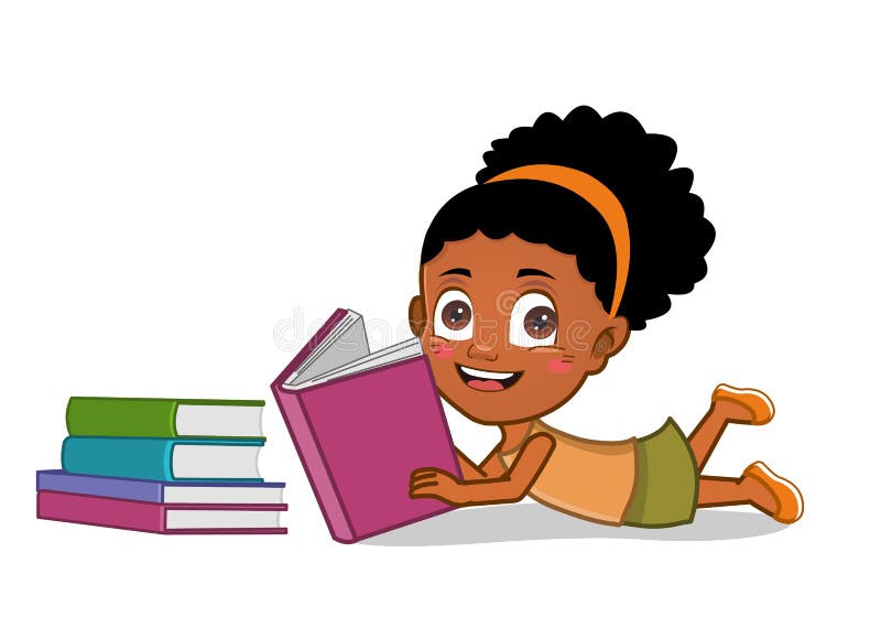 De Afrikaanse Amerikaanse boeken van de meisjeslezing vector illustratie De Afrikaanse Amerikaanse boeken van de meisjeslezing vector illustratie