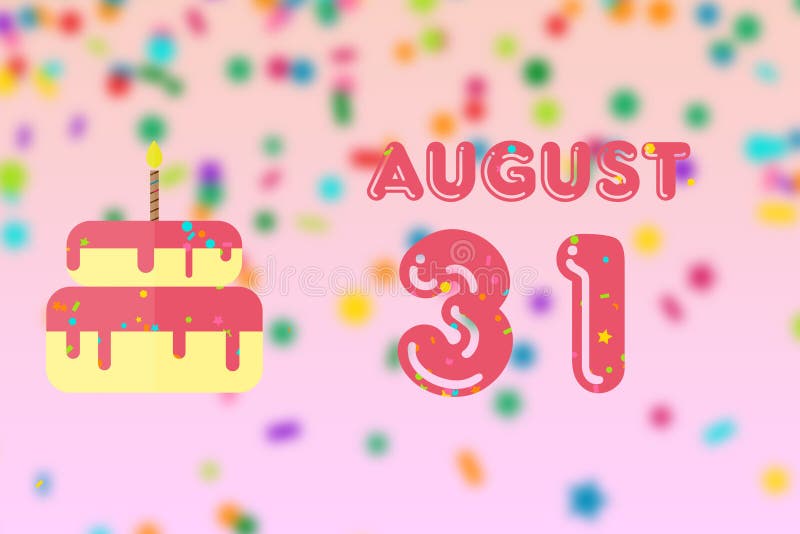  De Agosto Día   Del Mes, Tarjeta De Felicitación De Cumpleaños Con Fecha De Nacimiento Y Torta De Cumpleaños Mes De Verano, C Stock de ilustración