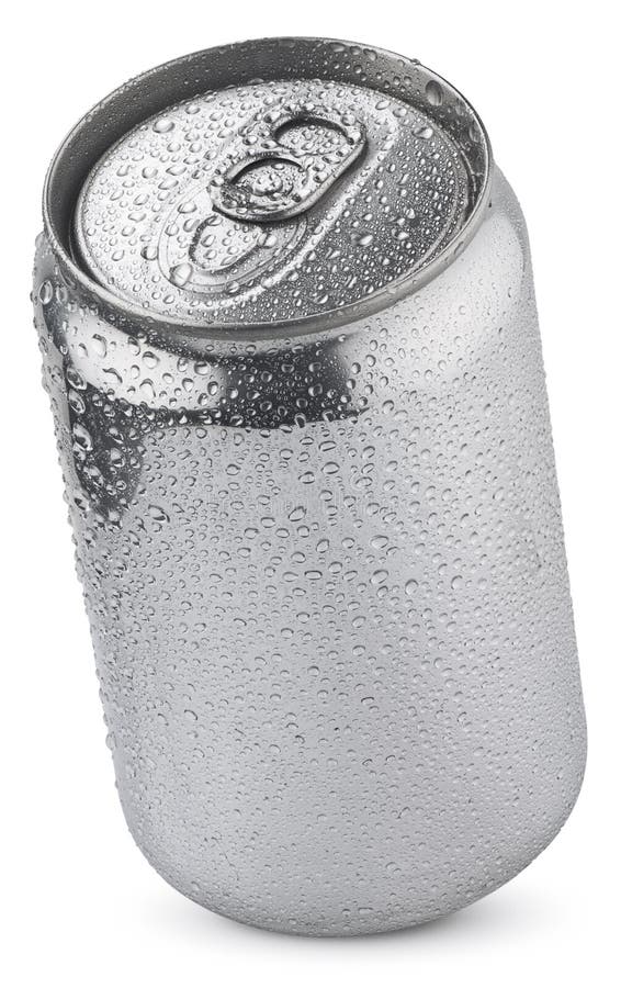 Aluminum soda can with water drops on white with clipping paths. Aluminum soda can with water drops on white with clipping paths