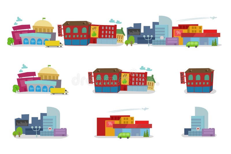 De architectuur van het stadsbeeldverhaal van gebouwenhuizen vector illustratie De architectuur van het stadsbeeldverhaal van gebouwenhuizen vector illustratie