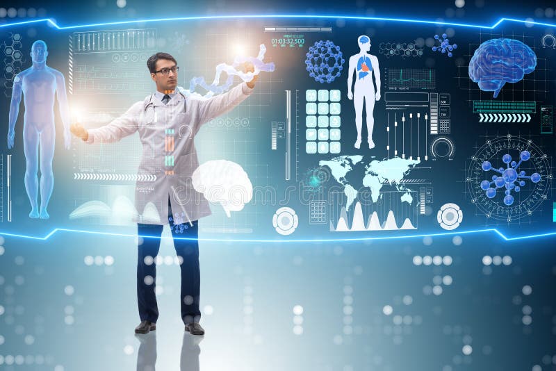 De arts in futuristische medische concepten dringende knoop royalty-vrije stock afbeelding De arts in futuristische medische concepten dringende knoop royalty-vrije stock afbeelding