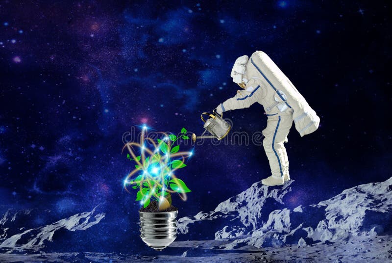 Astronaut grows plants on pure cosmic energy.elements of this image furnished by NASA. Astronaut grows plants on pure cosmic energy.elements of this image furnished by NASA