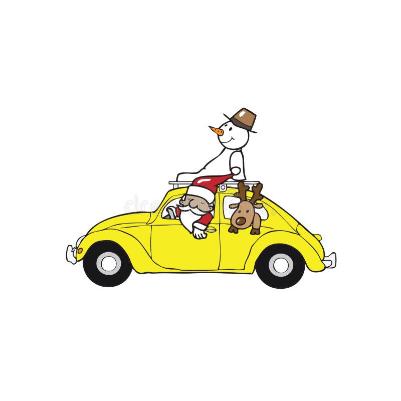 De auto van de het rendierkever van de kerstmansneeuwman royalty-vrije illustratie De auto van de het rendierkever van de kerstmansneeuwman royalty-vrije illustratie