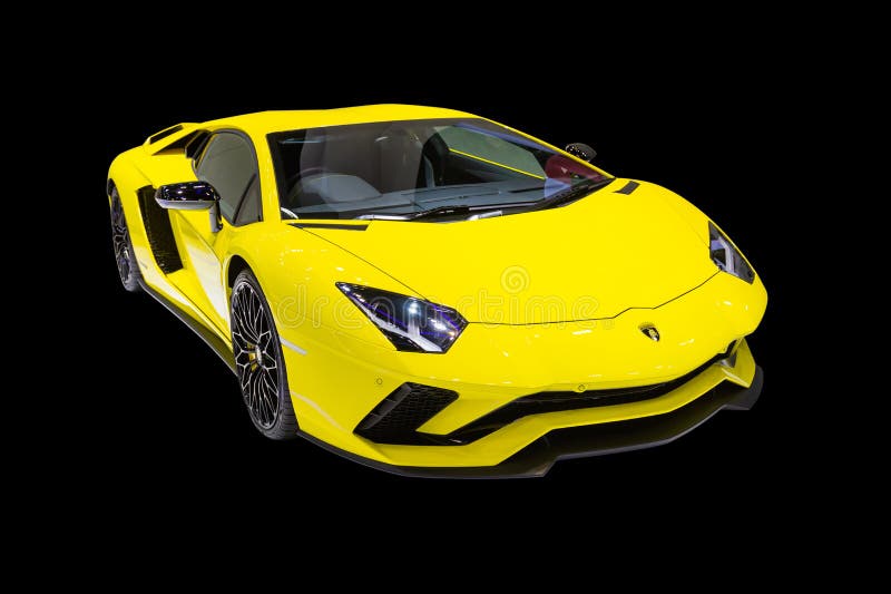 De auto van Lamborghini Huracan voor toont geïsoleerde zwarte achtergrond royalty-vrije stock fotografie De auto van Lamborghini Huracan voor toont geïsoleerde zwarte achtergrond royalty-vrije stock fotografie