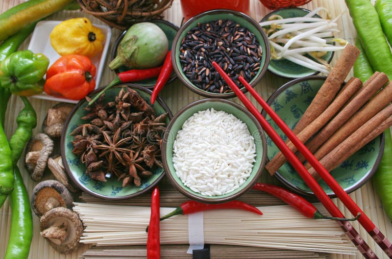 The ingredients needed for preparing an Asian food. The ingredients needed for preparing an Asian food.