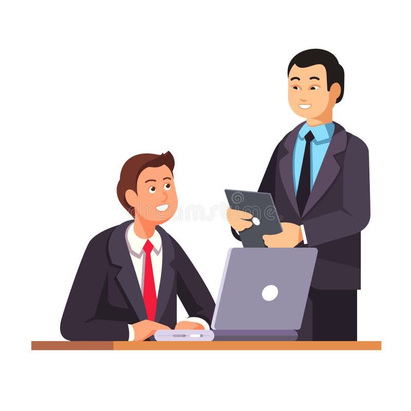 De Aziatische u-manager heet nieuwe werknemer welkom royalty-vrije illustratie De Aziatische u-manager heet nieuwe werknemer welkom royalty-vrije illustratie