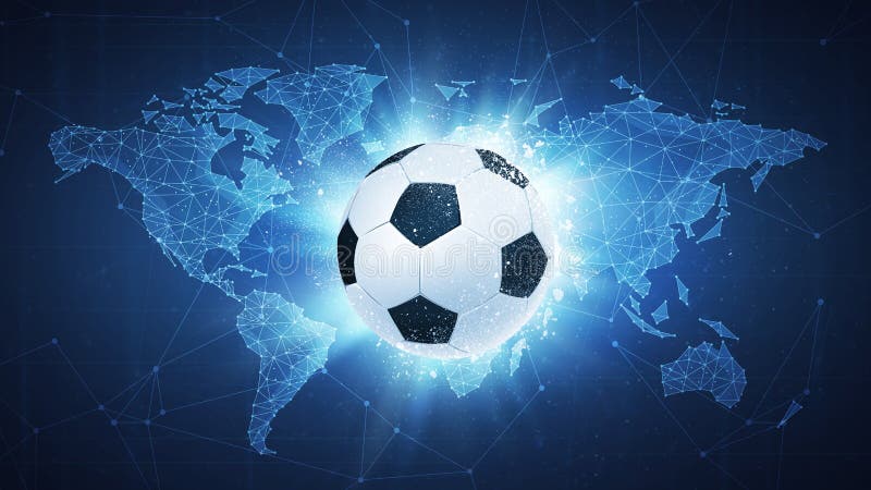 De bal die van de voetbalvoetbal op kaartachtergrond vliegen royalty-vrije illustratie De bal die van de voetbalvoetbal op kaartachtergrond vliegen royalty-vrije illustratie