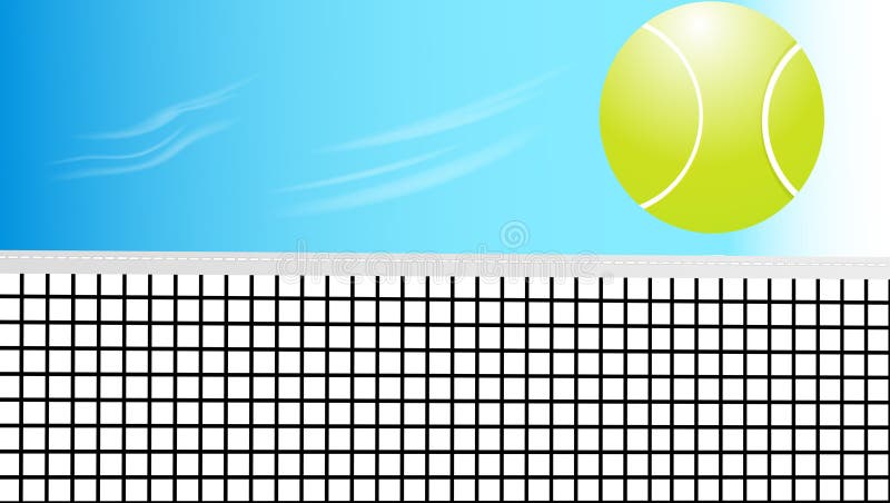 Tennis ball gross the net on sky background. Tennis ball gross the net on sky background