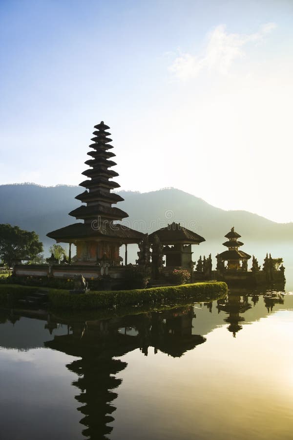 sunrise at the Beautiful Pura Ulun Danu temple on lake brataan, bali, indonesia. sunrise at the Beautiful Pura Ulun Danu temple on lake brataan, bali, indonesia