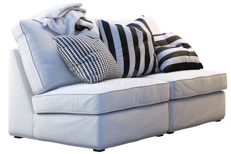 De bank van Ikea kivik met plaiden en hoofdkussens royalty-vrije stock foto's De bank van Ikea kivik met plaiden en hoofdkussens royalty-vrije stock foto's