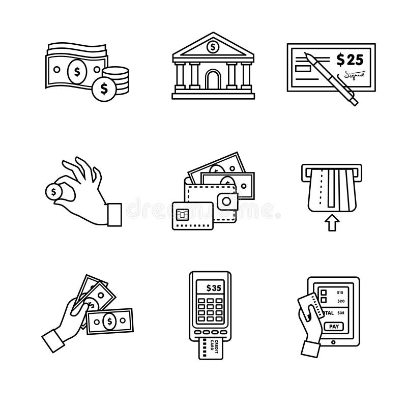 De bankwezenpictogrammen verdunnen de reeks van de lijnkunst munt royalty-vrije illustratie De bankwezenpictogrammen verdunnen de reeks van de lijnkunst munt royalty-vrije illustratie