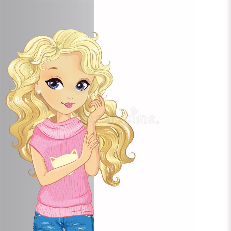 Krullend blond meisje houdt een banner vast vector illustratie