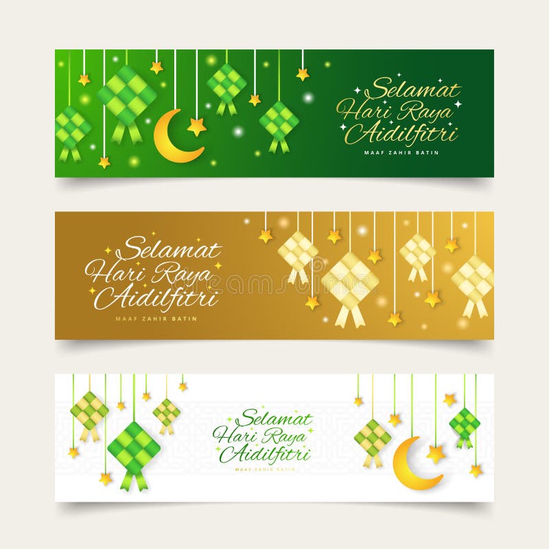 De banner van de de groetkaart van Selamathari raya aidilfitri Vector illustratie Hangend ketupat en halve maan met sterren, slin stock illustratie De banner van de de groetkaart van Selamathari raya aidilfitri Vector illustratie Hangend ketupat en halve maan met sterren, slin stock illustratie