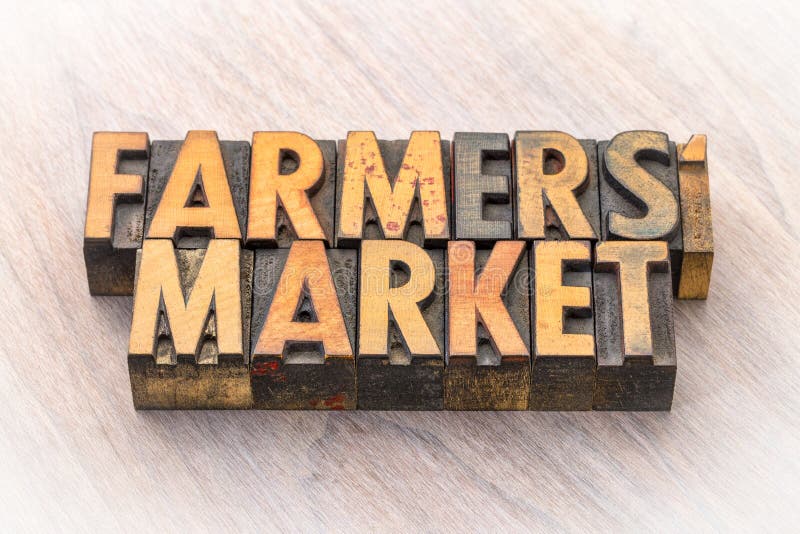 De banner van de landbouwersmarkt in houten type