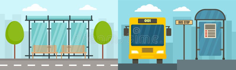 De bannerreeks van de stadsbushalte, vlakke stijl royalty-vrije illustratie De bannerreeks van de stadsbushalte, vlakke stijl royalty-vrije illustratie