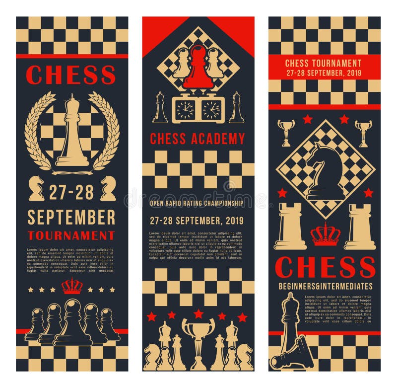De banners van speltoernooien met schaakstukken stock illustratie De banners van speltoernooien met schaakstukken stock illustratie