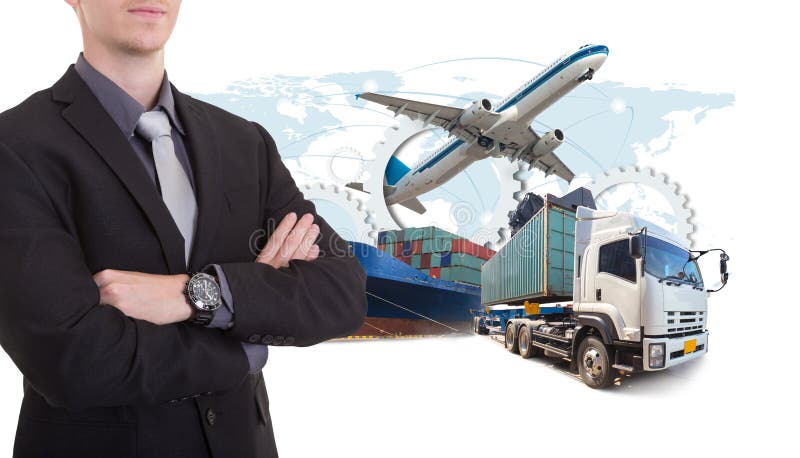 Business man withsupply chain management logistics Import Export concept (Elements of this image furnished by NASA). Business man withsupply chain management logistics Import Export concept (Elements of this image furnished by NASA)