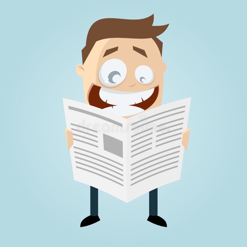 De beeldverhaalmens leest een krant stock illustratie De beeldverhaalmens leest een krant stock illustratie