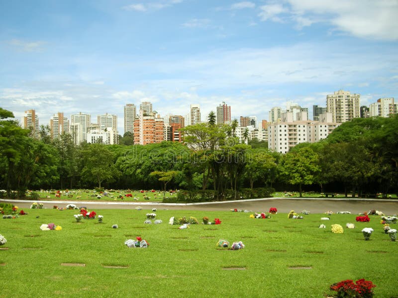 Morumbi Cemetery. Sao Paulo city skyline view. Morumbi Cemetery. Sao Paulo city skyline view.