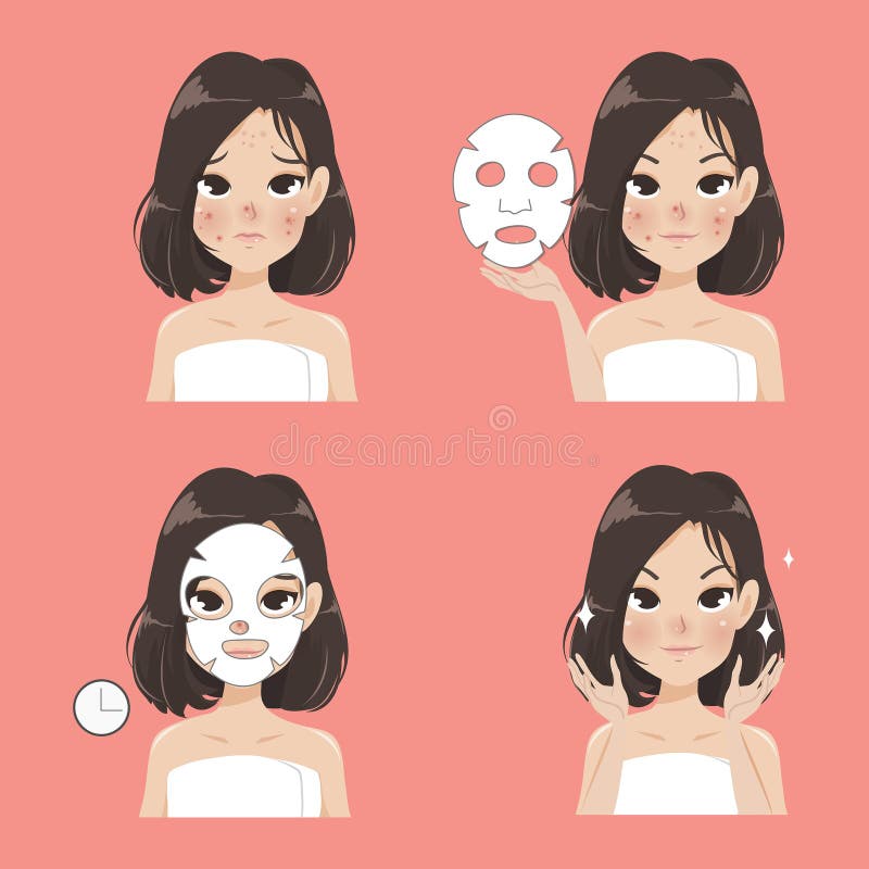 De behandeling van het maskerblad door mooie vrouw stock illustratie De behandeling van het maskerblad door mooie vrouw stock illustratie