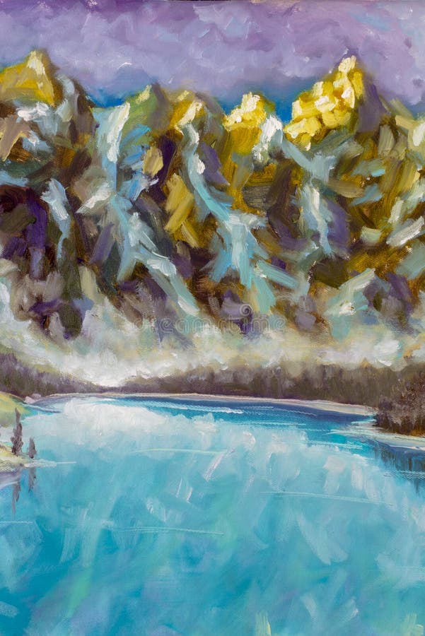 De berg bereikt kunstwerkillustratie een hoogtepunt - het Olieverfschilderijart. van het Berglandschap stock illustratie De berg bereikt kunstwerkillustratie een hoogtepunt - het Olieverfschilderijart. van het Berglandschap stock illustratie